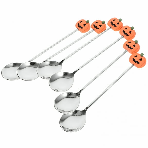 ACDANC 6Pcs Halloween Spoons Stainless Steel Cake Spoons Pumpkin Spoons Dessert Spoons Halloween Tableware