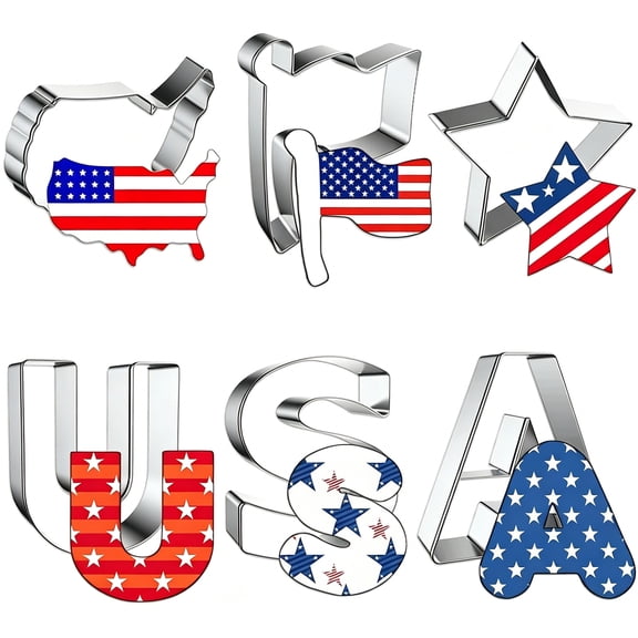 ACDANC 6Pcs Patriotic Cookie Cutter Set for Baking,Metal Stainless Steel Cutters for Memorial Day,Usa Map Flag Biscuit Cutter for 4Th of July Party Supplies