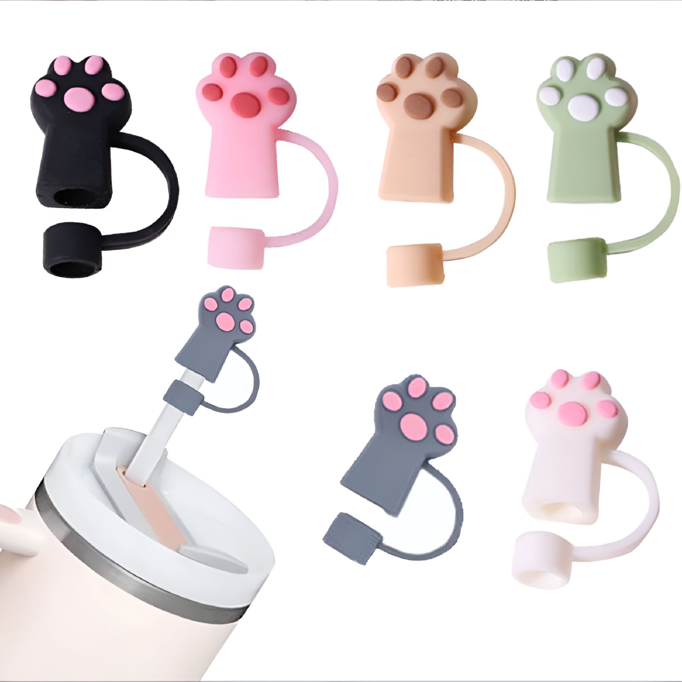 ACDANC 6Pcs Reusable Silicone Straw Covers,Cute Straw Toppers,Dust ...
