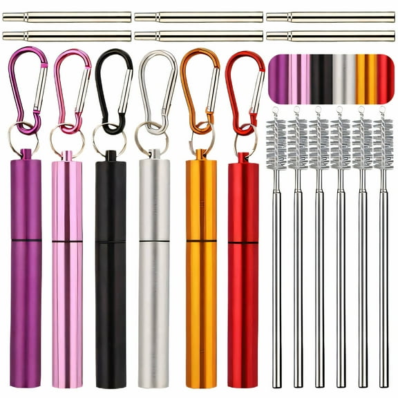 ACDANC 6Pcs Reusable Straws Three-Section Folding Design Metal Straws Reusable Compact Aluminum Tube Reusable Straws Travel Color Mixing2