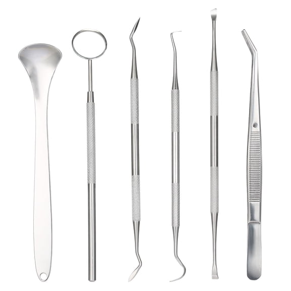ACDANC 6Pcs Stainless Steel Dental Tools Kit Dentist Tooth Clean Hygiene Picks Mirror Kit Oral Health Tooth Cleaning Inspection Teeth Cleaner