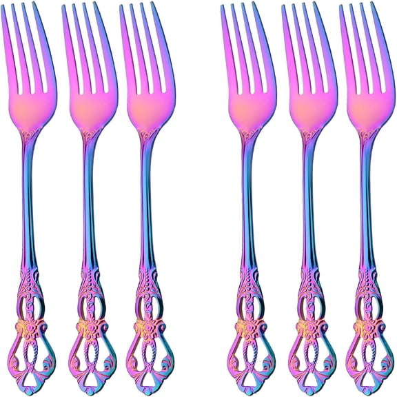 ACDANC 6pcs Basic Rainbow Fork,Stainless Steel Dinner Fork With Handle,Metal Forks Set For Eating Salad Fish,Mirror Finish