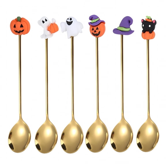 ACDANC 6pcs Halloween Style Spoons Stainless Steel Holiday Cake Spoons Dessert Spoons
