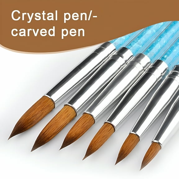 ACDANC 6pcs/set Acrylic Nail Brush 100% Kolinsky Sable Nail Brush Crimped Metal Round Handle Nail Tools