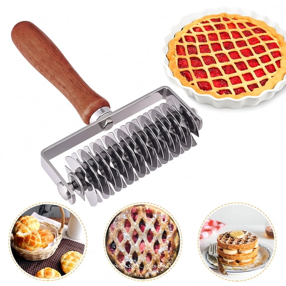 ACDANC 7.5-Inch Stainless Steel Lattice Dough Cutter with Wood Handle, Pastry Roller for Pie Crust, Pizza, Bread, and Tart Baking