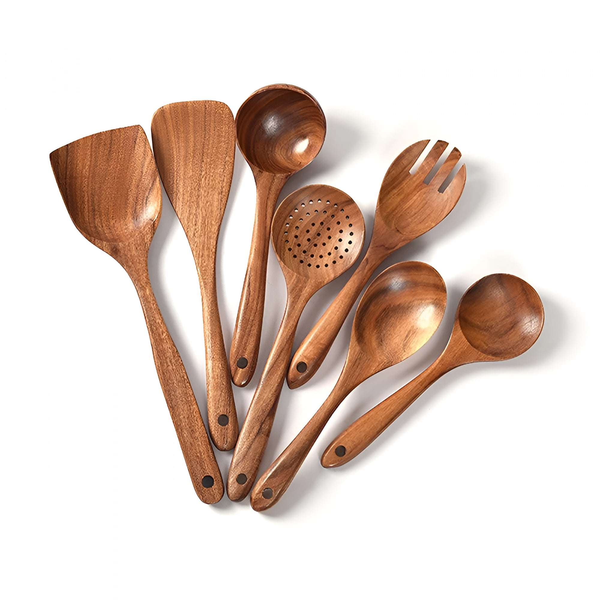 ACDANC 7 Pack Wooden Spoons for Cooking,Teak Wood Kitchen Utensils Set,100% Natural Teak Kitchen Utensils Spatula,Wooden Cooking Utensils Spoons,Fried Spatula and Salad Fork