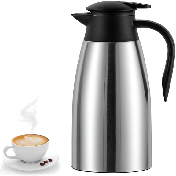 ACDANC 70 Oz Insulated Thermal Coffee Carafe Stainless Steel Double Walled Vacuum Coffee Thermos,Hot Water,Tea,Hot Beverage Dispenser,Keep 24 Hour Heat Retention/12 Hour Cold Retention (Sliver,2L)