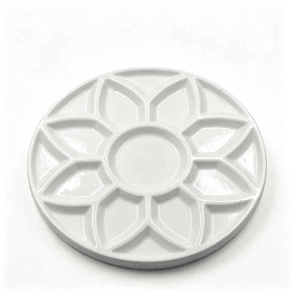 ACDANC 7In Ceramic Watercolor Palette,White Round Ceramic Paint Palette with Petal Wells&Center Mixing Area for Gouache
