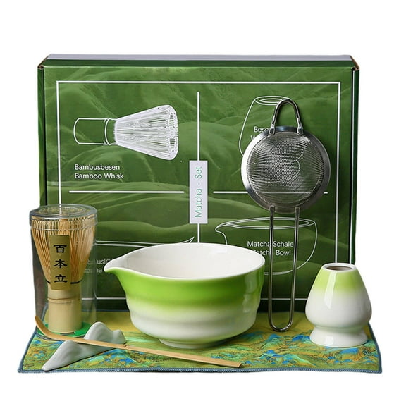 ACDANC 7Pcs Matcha Whisk Set,Matcha Tools Matcha Tea Set,Fine Craft Matcha Kit,Green1