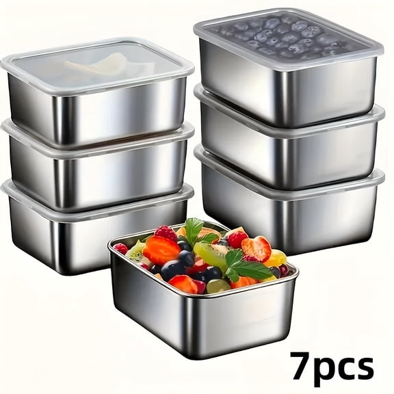 ACDANC 7Pcs Stainless Steel Food Storage Containers Set Leakproof Flip Top Lid Stackable for Camping Office School Kitchen Space Saving Stainless Steel Storage Containers