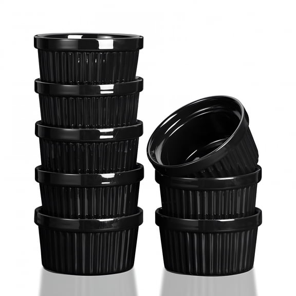 ACDANC 8 Oz Set of 8 Ceramic Ramekins Oven Safe,Baking Ramekins,Creme Brulee Souffle Bowls,Oven Safe Ramekins Dishwasher Freezer Safe,Dipping Sauce Dessert Bowls,Black