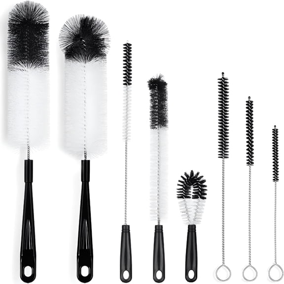 ACDANC 8-Pack Set Bottle Cleaning Brush - Long Handle Water Bottle Straw Cleaning Brush for Washing Narrow Neck Beer Wine Decanter,Baby/Sports Bottle,Thermos (Black)