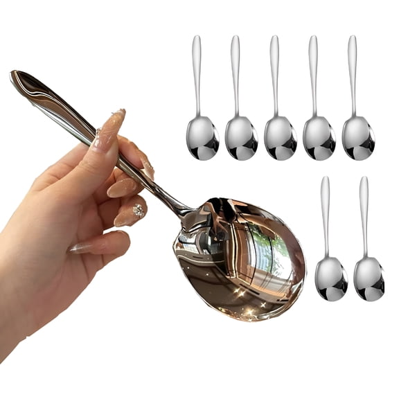 ACDANC 8 Pcs Large Buffet Serving Spoons,Heavy Duty Square Head 8.7 X 2.6 Inches Stainless Steel Serving Spoons,Stainless Steel Serving Spoons Perfect for Parties/Kitchen/Buffet,Silver