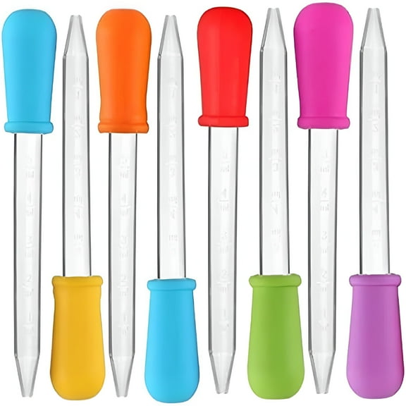 ACDANC Acdanc 8 Pcs Liquid Droppers,Silicone and Plastic Pipettes Transfer Eyedropper with Bulb Tip for Candy Oil Kitchen Kids - 8 Colors