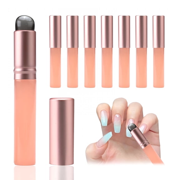 ACDANC 8 Pcs Silicone Nail Brush Ombre, Reusable Nail Art Brushes, Portable Chrome Applicator for Nails with Lid for Chrome Lip Gloss Lipstick Balm Gradient Tools (Pink)