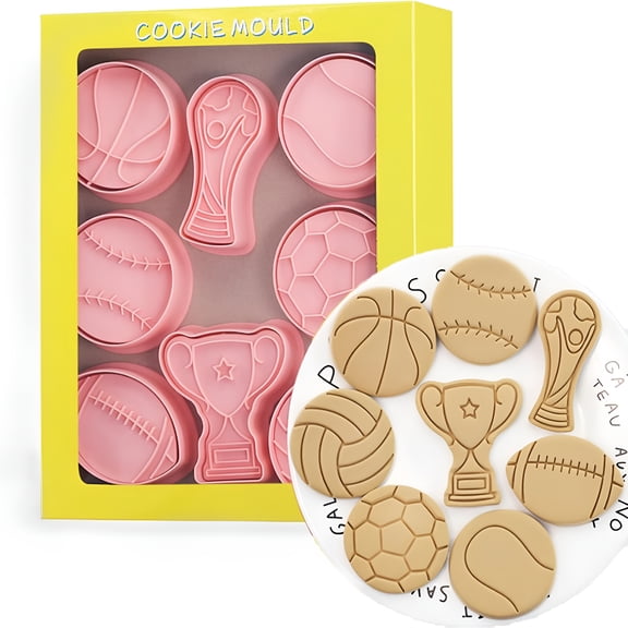 ACDANC 8 Pcs Sports Ball Cookie Cutters Set, 3D Football Basketball Baseball Soccer Baking Tool for Party Treats