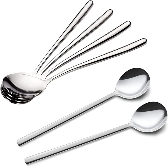EXLEAF Pieces Stainless Steel Korean Spoons17 cm Soup with Long HandlesRice SpoonAsian for