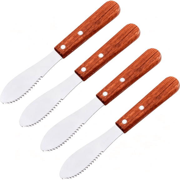 ACDANC 8" Stainless Steel Straight Edge Butter Cheese Cream Sandwich Condiment Spreader Knives with Wood Handle for Kitchen Tools,Cooking Utensil,Event Guest Serving(4 Pack)