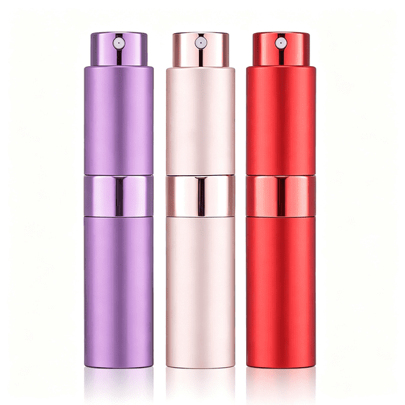 ACDANC 8Ml Perfume Atomizer Travel Spray Bottle 3 Pcs (Purple, Pink, Red) Empty Cologne Dispenser, Portable Sprayer Travel Essentials for Men and Women Twist Type Refill Small Bottles