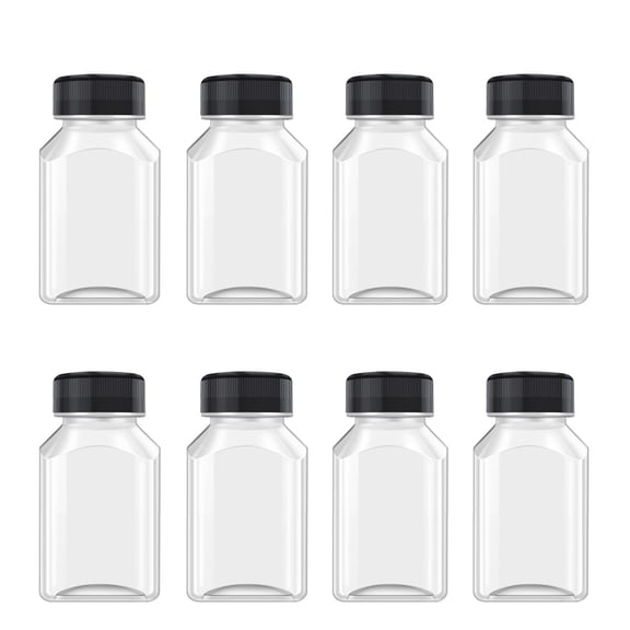 ACDANC 8Pcs 4 Oz Juice Bottles Plastic Ginger Shot Bottles with Black Lid,Leak Proof,Beverage Containers for Juice,Smoothie,Milk Leak Proof Shot Bottles with Caps