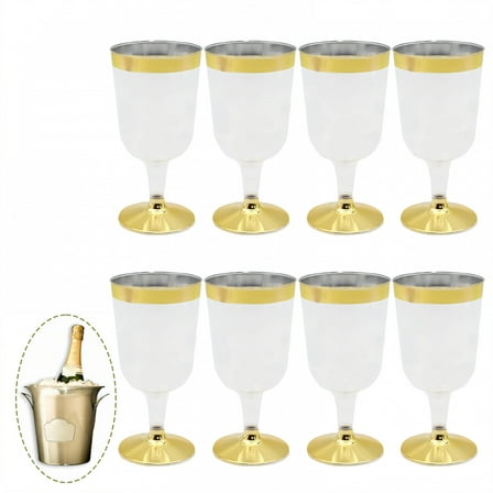 ACDANC 8Pcs Champagne Flutes Plastic 6 oz Martini Glasses Champagne Flutes for Parties Wedding Decoration Friend Gathering Gold