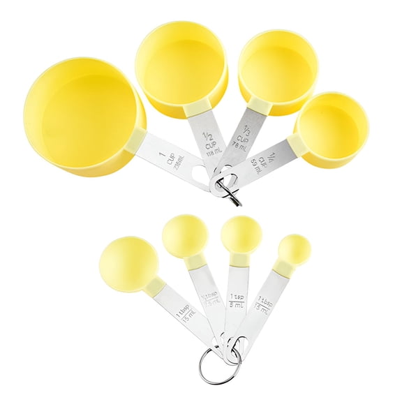 ACDANC 8Pcs Measuring Cups and Spoons Set, Heat Resistant Plastic Measuring Tools, 2.5ml to 236ml Kitchen Baking Set with Clear Markings, Yellow