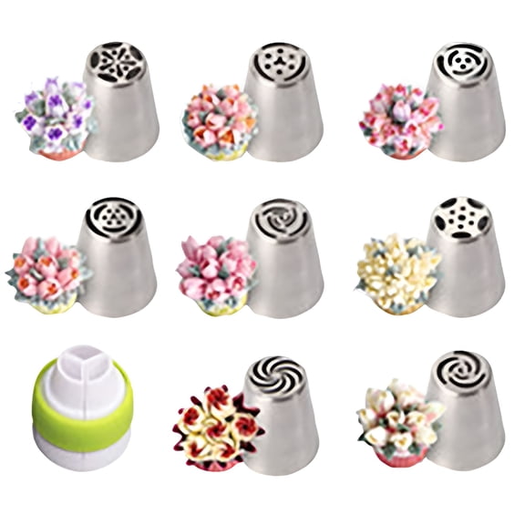 ACDANC 9-Piece Large Flower Russian Piping Tips Set, Stainless Steel Rose Icing Nozzles