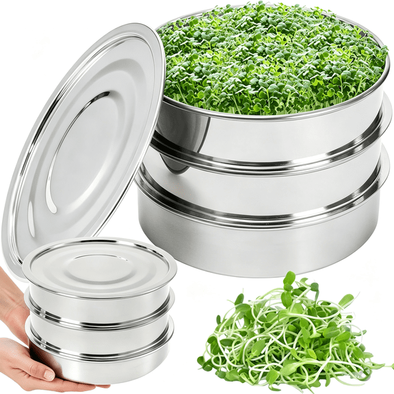 ACDANC 9" Stackable Stainless Steel Seed Sprouting Kit,3-Tier Mesh Germination Tray,Seed Sprout Grower with Lid Base,Microgreens Propagator for Beans Peas Broccoli Wheat Grass,Soil Free
