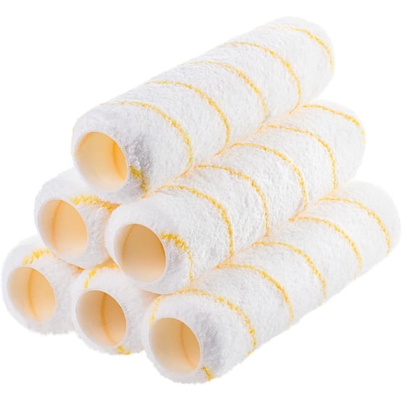 ACDANC 9" x 3/8" Paint Roller Covers,6 Pack Premium Yellow Stripe Nap Roller Refills for 9 Inch Frames,High Density Shed-Resistant Fabric for Smooth Painting