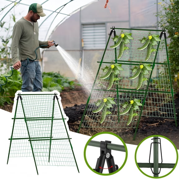 ACDANC A-Frame Cucumber Trellis For Raised Bed Arch Trellis Heavy-Duty Detachable Garden Trellis With Netting & Clips,Support For Climbing Outdoor Cucumber,Tomatoes,Luffa,Bitter Melon,Vining Flowers