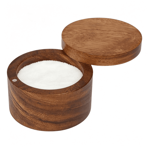 ACDANC Acacia Wood Salt Cellar Bowl Box,Elegant Salt Container with Swivel Magnetic Lid for Keeping Table Salt,Bath Salt,Sea Salt,Peppers,Herbs Or Seasonings,One Piece Wood No Glue