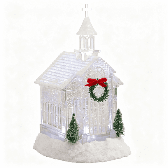 ACDANC Acrylic Church Snow Globe Lighted Christmas Water Lantern 10.5" Lighted Christmas Water Lantern Christmas Snow Globes