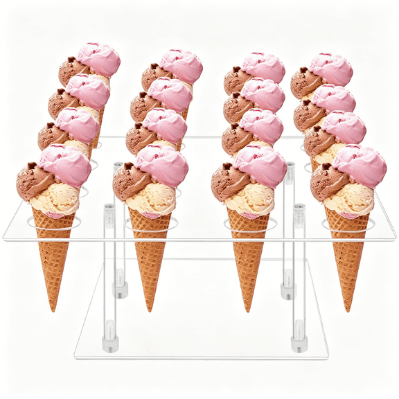 ACDANC Acrylic Ice Cream Cone Cupcake Stand with 16 Holes - Great for Birthday Parties and Celebrations,Hole Diameter of 1.5 Inches
