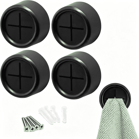 Organisation Features ACDANC Adhesive Push Towel Hooks, 4 Pack, Matte Black | 2 Installation ...