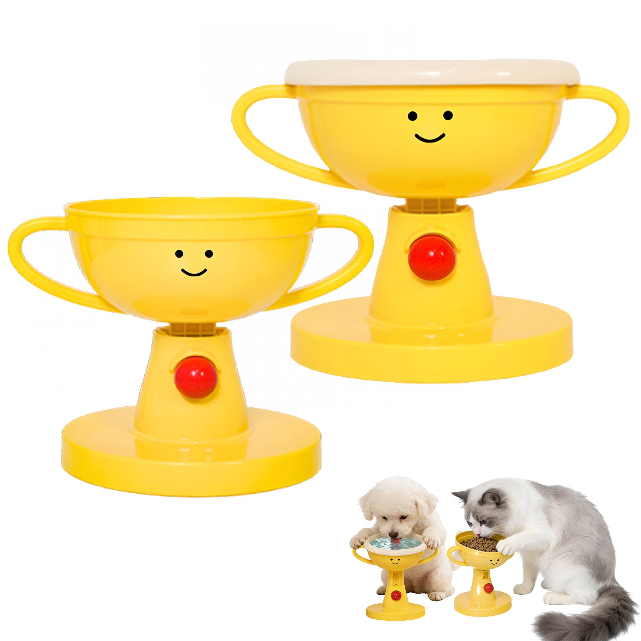 ACDANC 2026 New Adjustable Elevated Cat Bowl, Trophy Shaped Raised Pet Food Bowl with 5 Height Levels, Abs Or Ceramic Bowl for Cats Small Dogs
