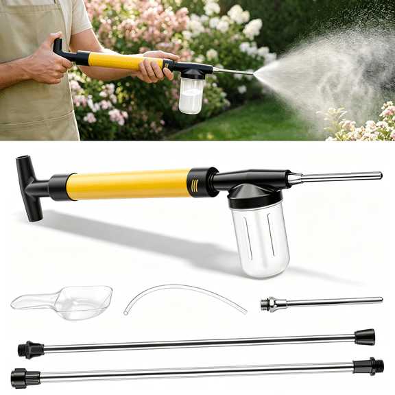 ACDANC Adjustable Powder Duster with 4 Ft Extension Pole, Manual Pump Sprayer for Diatomaceous Earth and Fine Garden Powder, Handheld Dispenser Tool for Home and Yard Maintenance (Yellow)
