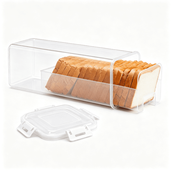 ACDANC Airtight Bread Box for Kitchen Countertop-Clear Plastic Bread Container for Sliced Bread,Stackable Bread Keeper with Sliding Tray&4-Side Locking Lid,Dishwasher Safe Loaf Storage Dispenser
