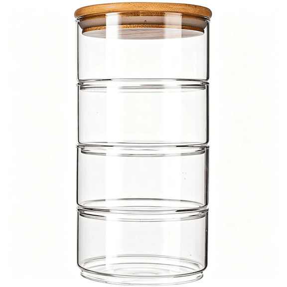 ACDANC Airtight Glass Storage Canister with Lids: 4-Tier Stackable Round Food Storage Container Kitchen and Pantry Organization Canisters for Cereal,Tea,Nuts,Fruit & Snacks - 4.3" X 4.3" X 8.6"