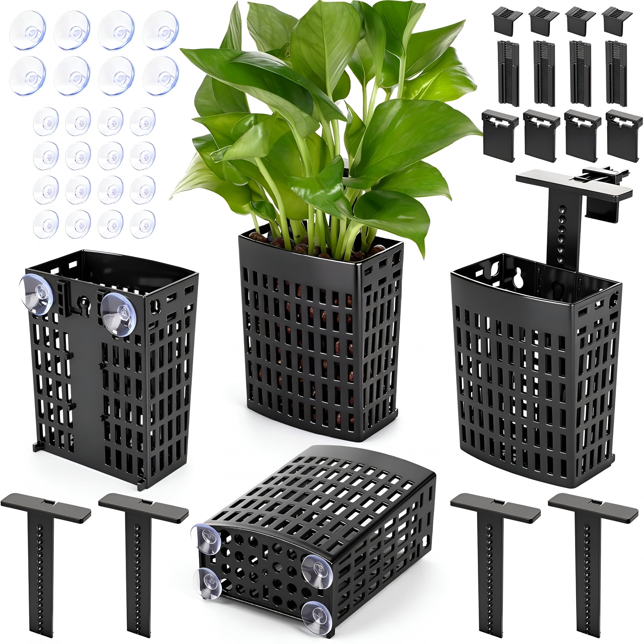 ACDANC Aquarium Plant Holder Adjustable Height with Extendable Hook and Suction Cup for Fish Tank Aquaponic Plant Cultivation and Aquascape Accessories Decorations (4 Pack)
