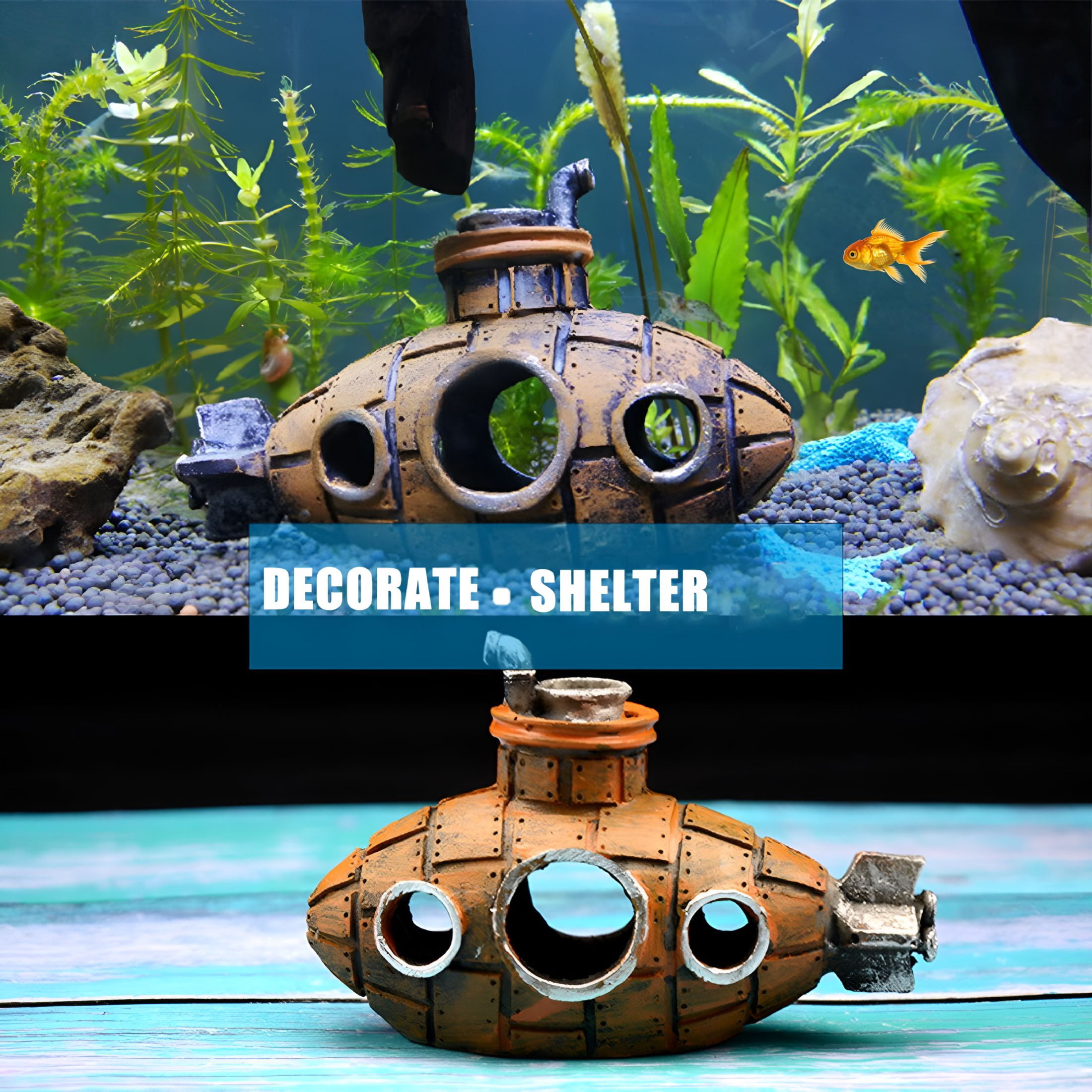 ACDANC Aquarium Submarine Ornaments Shipwreck Decorations - Resin ...