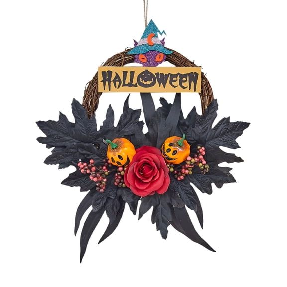 ACDANC Artificial Halloween Wreath,Halloween Wreath for Front Door,Black Twig Spider Artificial Wreath,Eyeballs Bats Skeleton Wreath Sparkling Hanging Decorations for Indoor Outdoor Holiday Party