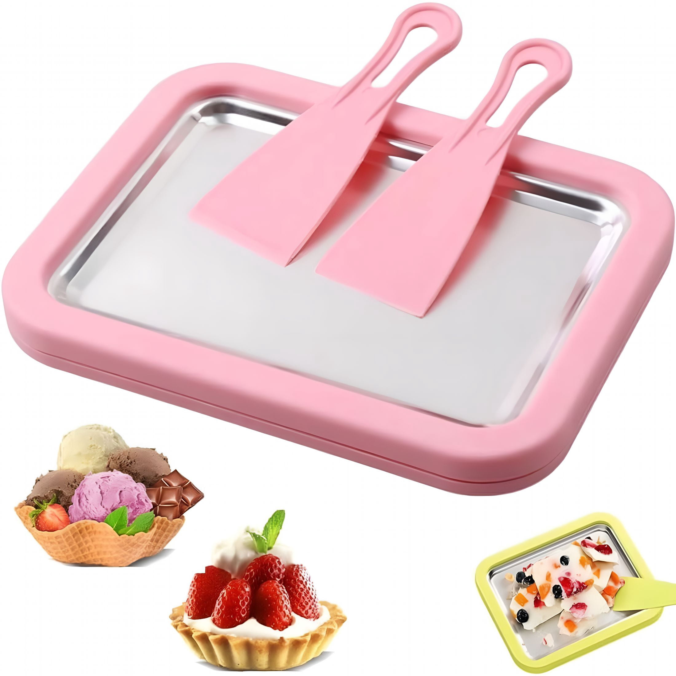 ACDANC At-Home Rolled Ice Cream Maker Kit,Instant Freeze Plate with 2 Scrapers,Diy Homemade Rolled Ice Cream Tray,Yogurt,Sorbet,Fun Family Activity for Kids,Food-Grade Stainless Steel (Green)