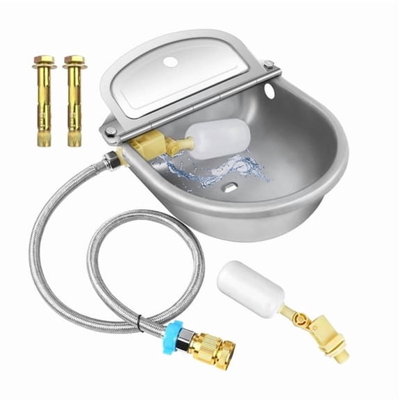 ACDANC Automatic Animal Water Bowl 304 Stainless Steel-For Dogs Horses Goats Pigs Cows-With Float Valves,Hose Pipe&Quick Connect Mounting Kit