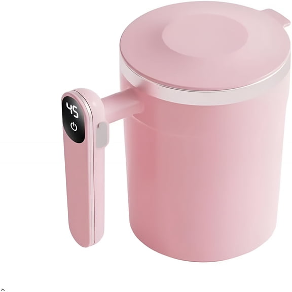 ACDANC Automatic Mixing Coffee Mug with Lid,Digital Temperature Display,Rechargeable Travel Coffee Mug,Insulated Coffee Cups,Helps Retain Beverage Warmth,16 Oz Self Stirring Cup Pink
