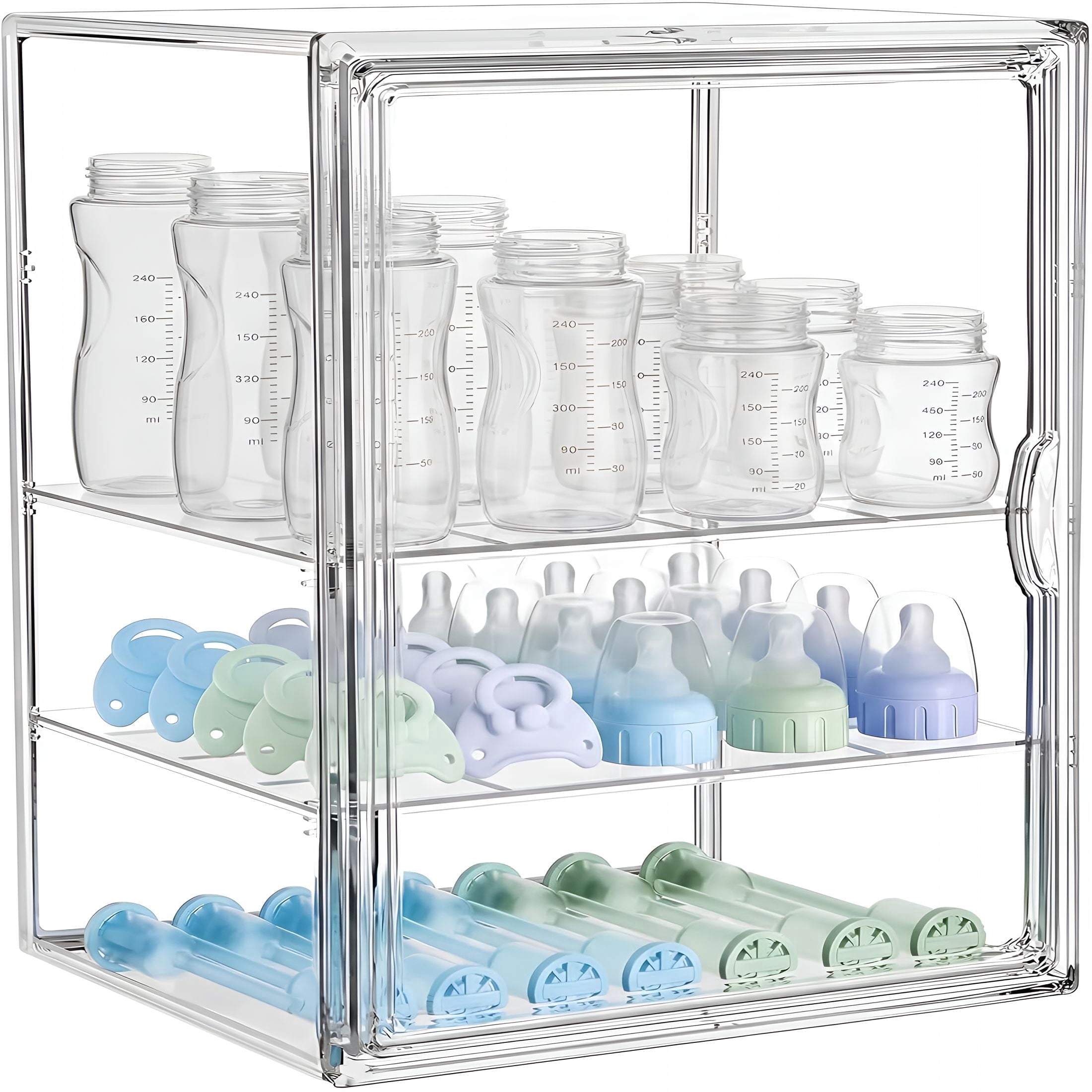 ACDANC Baby Bottle Storage Organizer for Countertop,X-Large Clear Bottle Organizer,Baby Bottle Storage Organizer for Bottles,Nipples,Pump Parts & Food Jars,Nursery Cabinet,Kitchen Pantry