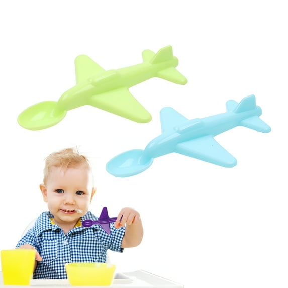 ACDANC Baby Feeding Spoon Set Of 2 Children Cutlery Spoon Airplane Shape Bright Color Fun Cutlery Tools Flatware Supplies For Preschool Kindergarten