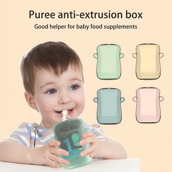 ACDANC Baby Pouch Holder Squeeze Proof Box No Squeeze Spill Mess Infant Self Feeding Food Bag Case Anti-Squeeze Fruit Puree Juice Box Holder Toddler Essentials
