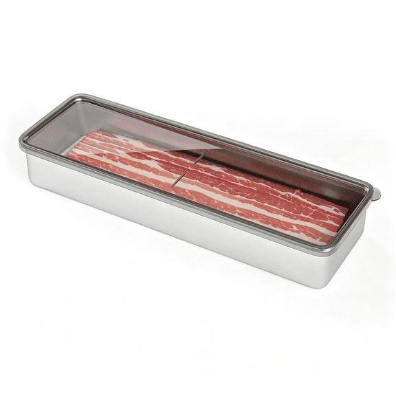 ACDANC Bacon Container for Refrigerator, 1 Pack 304 Stainless Steel Airtight Deli Meat Storage Container for Fridge Dishwasher Safe Long Kitchen Food Storage Containers with Lids with Elevated Base