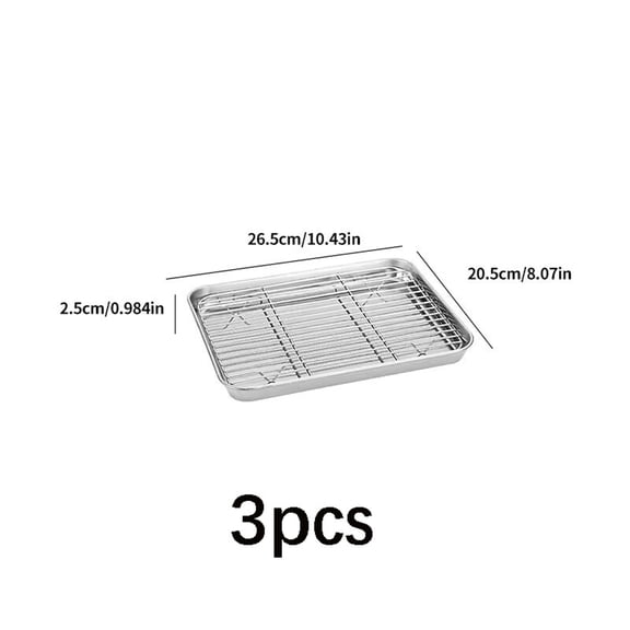 ACDANC Baking Cookie Sheet Set of 3, Stainless Steel Rectangle Baking Pan Oven Tray - 10 X 8 X 1 Inches