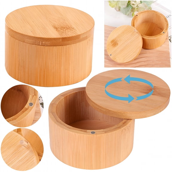 ACDANC Bamboo Salt Cellar with Magnetic Swivel Lid Bamboo Storage Box with Swivel Magnetic Closure Lid Kitchen Salt Container Holder Small Spice Box To Store Pepper Spice Bath Salt Sea Salt Herbs